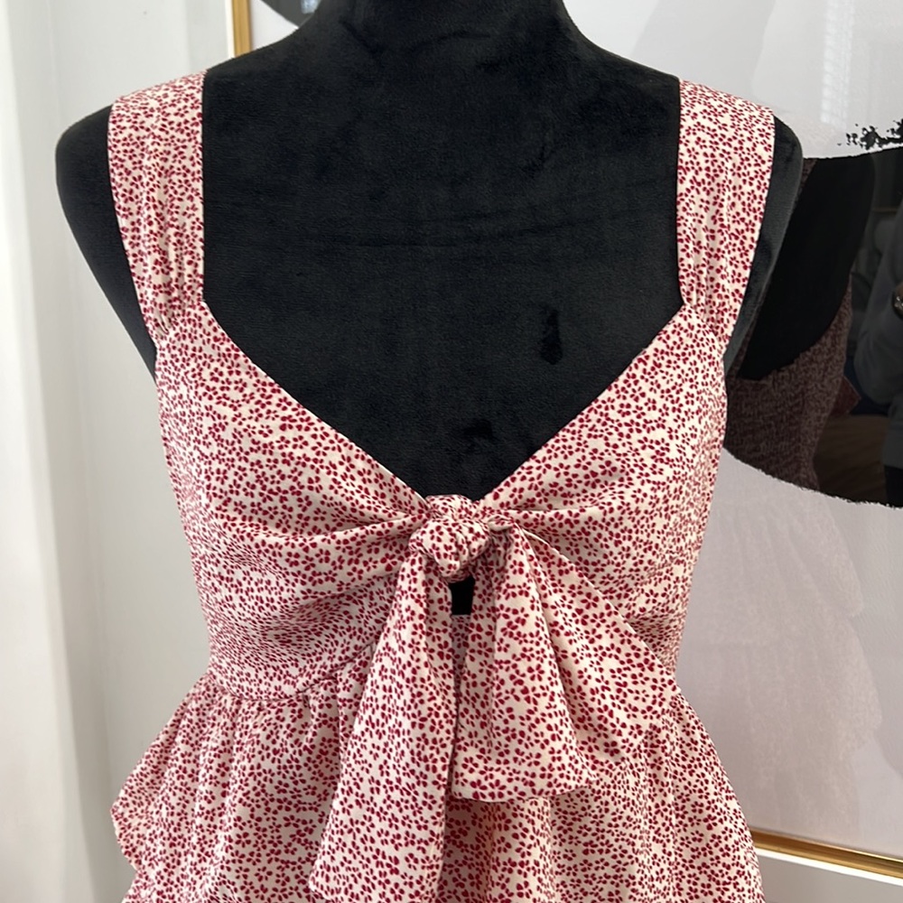 The Impeccable Pig Mauve and Cream Ruffled Tiered Dress, Size S - Picture 4 of 11